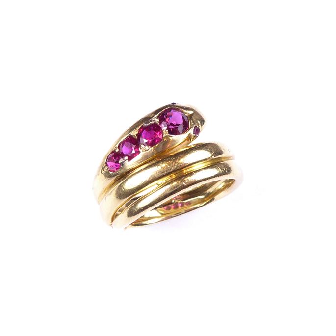 18ct gold and ruby snake ring | MasterArt